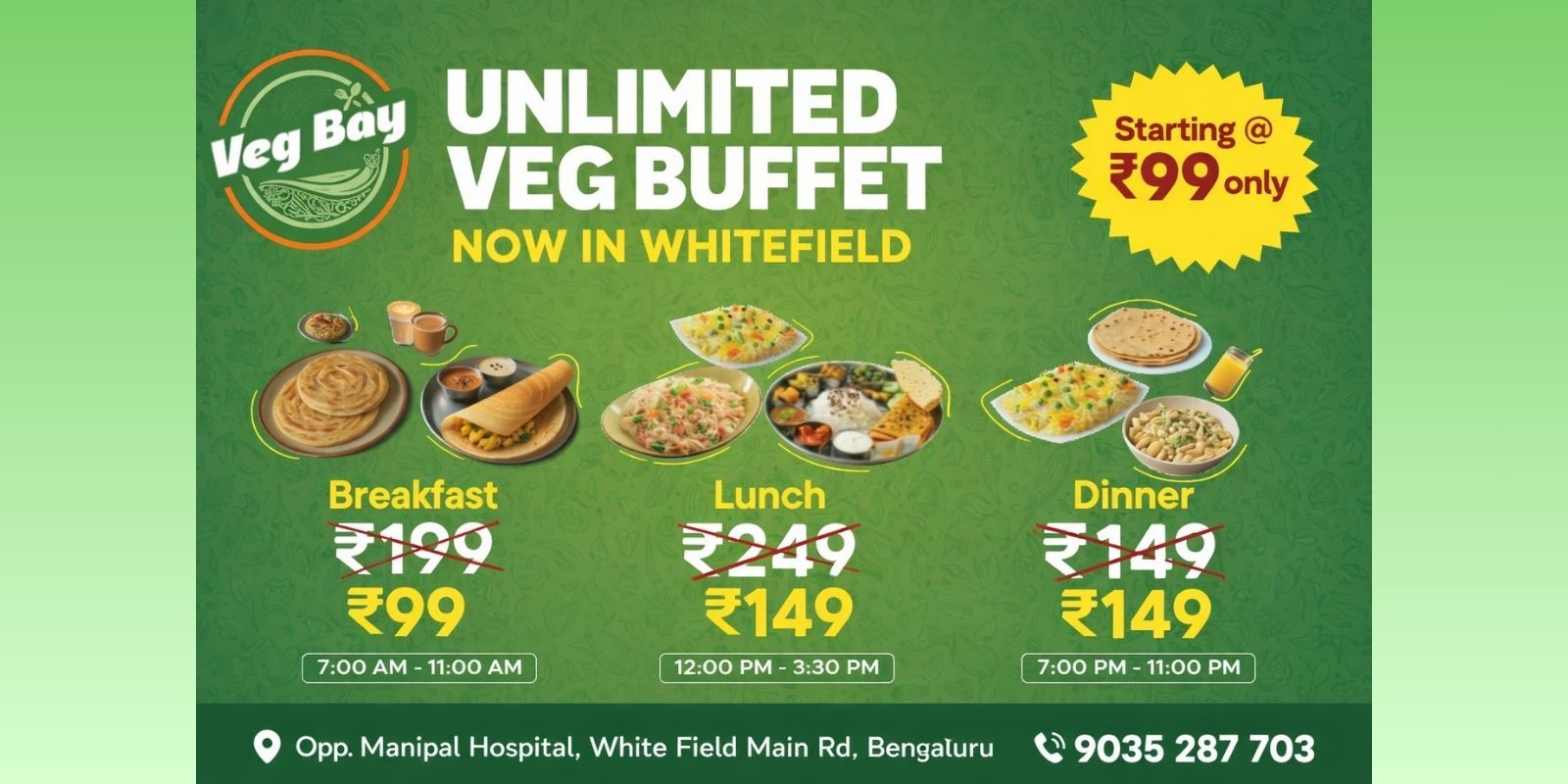 Now Enjoy Unlimited Veg Buffet at Bangalore bay grill